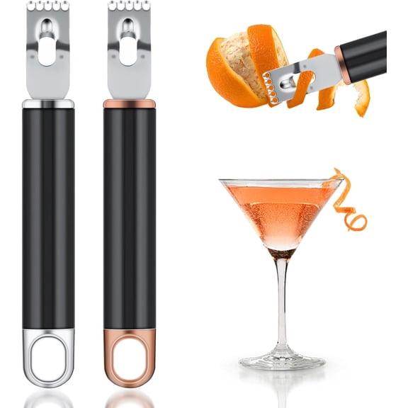 2Pcs Channel Knife, 2 in 1 Lemon Zester Tool, Ultra Sharp Twist Peeler for Cocktail Garnish, Stainless Steel Citrus Peeler for Orange Fruit Rind Peel, Home Kitchen Bar Tools