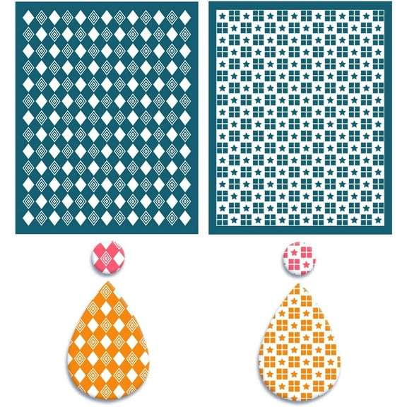 2Pcs Checkerboard Silk Screen Stencil for Polymer Clay Plaid Pattern Reusable Clay Silkscreen Stencils TextureSheet Mesh Transfer Stencils Printing for Craft Jewelry Earrings Making