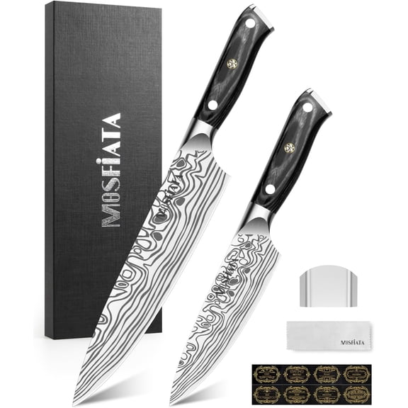 2Pcs Chef Knife Set, Sharp Kitchen Knife High Carbon German EN1.4116 Stainless Steel Cooking Knife, 9"&6" Chopping Knife Kitchen Knives Set with Ergonomic Handle, Gift Box