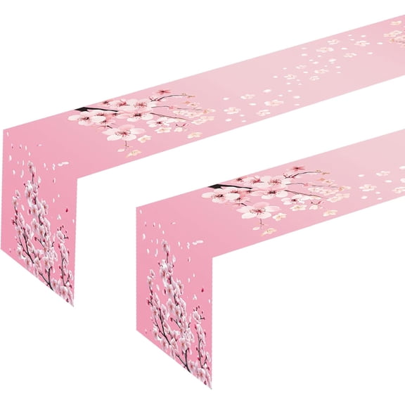 2Pcs Cherry Blossom Theme Table Runner Japanese Seasonal Spring Birthday Party Favors Supplies Table Decorations Table Cloth