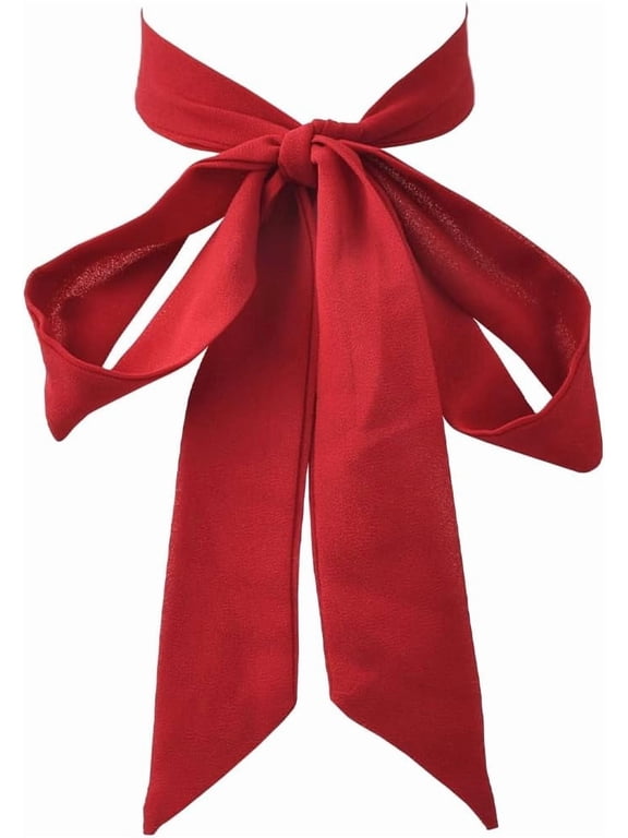 2Pcs Chiffon Ties for Women Solid Color Necktie Dark Red 1420~1440x25~43x0.5mm Craft Supplies