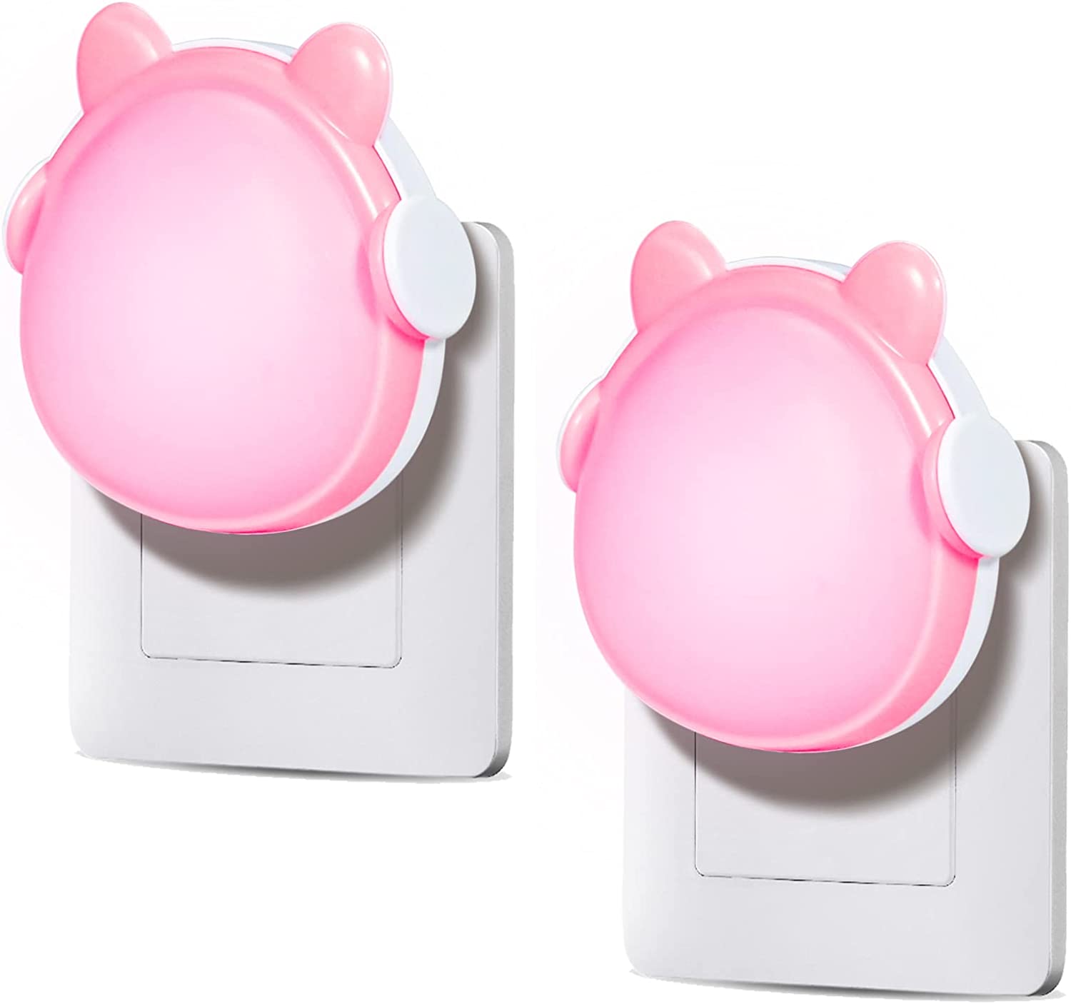 2Pcs Children's Night Light, Baby Room Night Lamp, Automatic Orientation Light, Children's Bear Night Lamp for Children's Room, Bedroom, Kitchen, Bathroom (Pink)