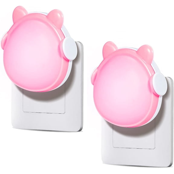 2Pcs Children's Night Light, Baby Room Night Lamp, Automatic Orientation Light, Children's Bear Night Lamp for Children's Room, Bedroom, Kitchen, Bathroom (Pink)