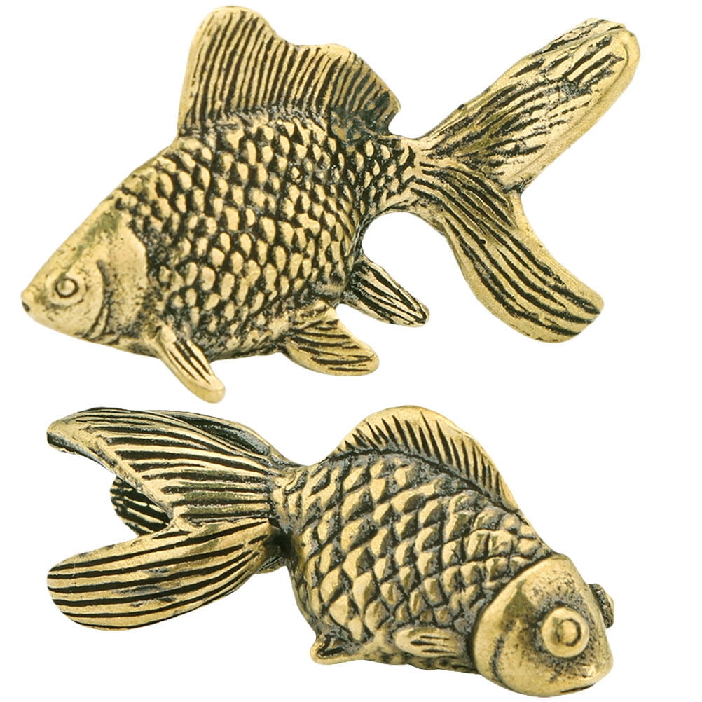 2Pcs Chinese Fish Statue Figurine Brass Fish Statue Sculpture Desktop