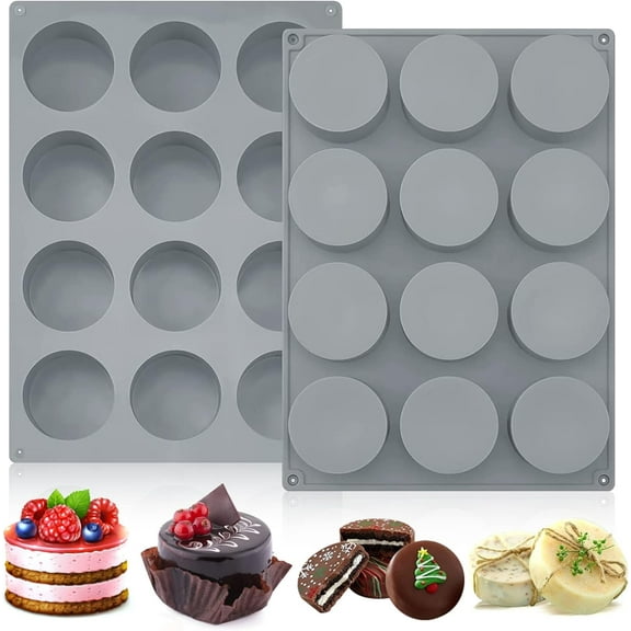 2Pcs Chocolate Oreo Cookie Molds 12 Cavity Round Silicone Molds Chocolate Covered Oreos Mold Perfect for Cake Candy Pudding Muffin Soap