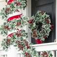thumbnail image 1 of 2Pcs Christmas Artificial Garland, Xmas Berry Holly Leaves Garland Christmas Faux Greenery Garland Winter Snowy Red Berries Hanging Vine, Total Length 13FT, 1 of 8