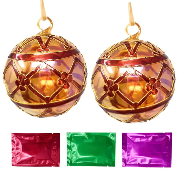 2Pcs Christmas Ball Dillards Ornaments Gold and Burgundy Flower Hanging Glass Ornament Xmas Tree Decor Holiday Festive Wedding Engagement Anniversary Party Decoration w/ Snoep in Beperkte Oplage