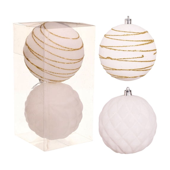 2Pcs Christmas Balls Set, Gift Box Boutique Flocking Balls Hanging Decor, 3.9in for Christmas Tree Holiday Home Decor