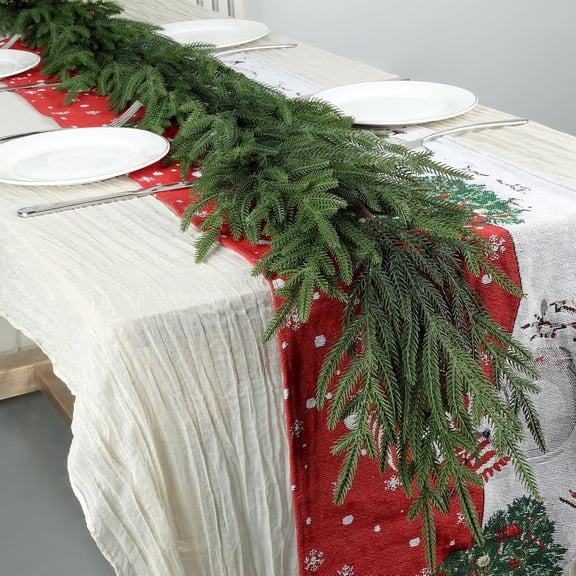 2Pcs Christmas Cedar Garland, 6 Ft Realistic Pine Garland, Prelit Christmas Garland with 30 Warm Lights with 8 Light Modes for Mantels Stair Table Indoor Outdoor Winter Xmas Decor (Green 2Pcs)