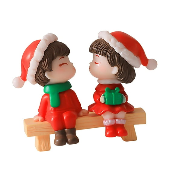 2Pcs Christmas Couple Figurines Miniature Figurine Art Bonsai Decor Romantic Christmas Miniature Ornament for Micro Landscape sitting