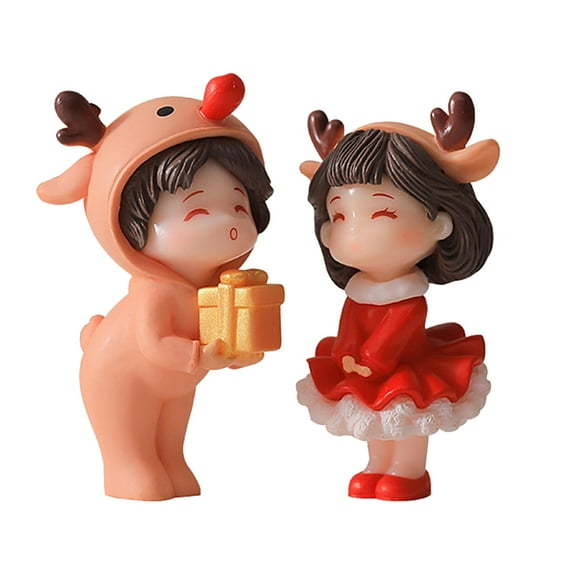 2Pcs Christmas Couple Figurines Miniature Figurine Art Bonsai Decor Romantic Christmas Miniature Ornament for Micro Landscape standing