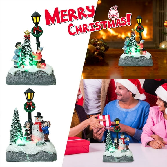 2Pcs Christmas Decorations - Christmas Mini Town Village Ornament Luminous Path Light Resin Christmas Desktop Decoration Used for Festival Or Gathering Birthday Christmas Gifts(A+B)