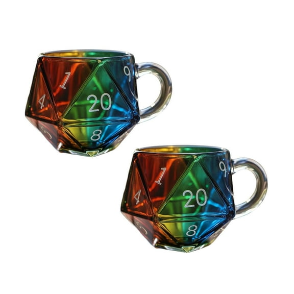2Pcs Rainbow D20 Dice Mug Dice Cup For Style Games With Leather Rolling And 5 Dice For Liar'S Dice And Poker Glass&Bottle Home Decor