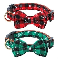 2Pcs Christmas Dog Collar with Bow Tie, Holiday Dog Buffalo Snowflake Collar for Small Medium Large Dog Pet Puppies