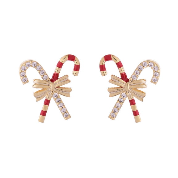 2Pcs Christmas Earrings for Women with Snowflake Candy Cane Santa Designs, Sparkly Rhinestone Studs Gold Plated, Cute Holiday Party Jewelry Gift, Fun Accessories 0.6x0.6 Inch Gold