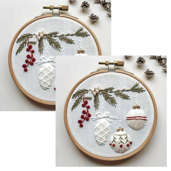 2Pcs Christmas Embroidery Kit Christmas Embroidery Kits For Beginners With Pattern Diy Adult Kits Full Embroidery Hoop Kit With Needles And Thread Included