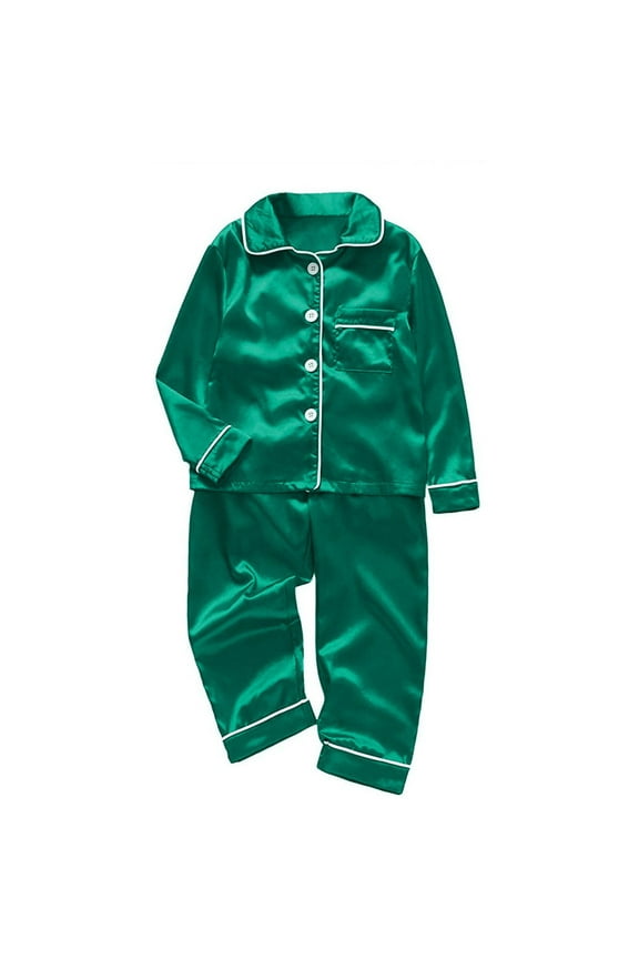 2Pcs Christmas Family Matching Pajamas Set Silk Satin Button Down Sleepwear Long Sleeve Nightwear Pj Set Festival Party Sleepwear Loungewear Homewear For Couple/Mom/Dad/Children