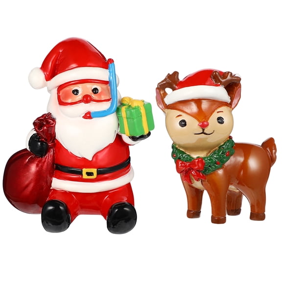 2Pcs Christmas Fish Tank Decorations Santa Claus Reindeer Aquarium Ornaments Resin Aquarium Decor6In