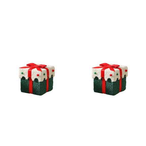 2Pcs Christmas Gift Boxes with Red Bows, Present Boxes with Colorful Plush Balls, Outdoor Holiday Decorations for Xmas Tree, Home Yard Party Display 4.7x4.7x4.7 Inch Green