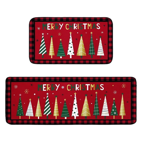 2Pcs Christmas Kitchen Rugs Set – Non-Slip Kitchen Floor Mats with Rubber Backing, Low Pile Polyester Cushioned Mat for Xmas Home Décor