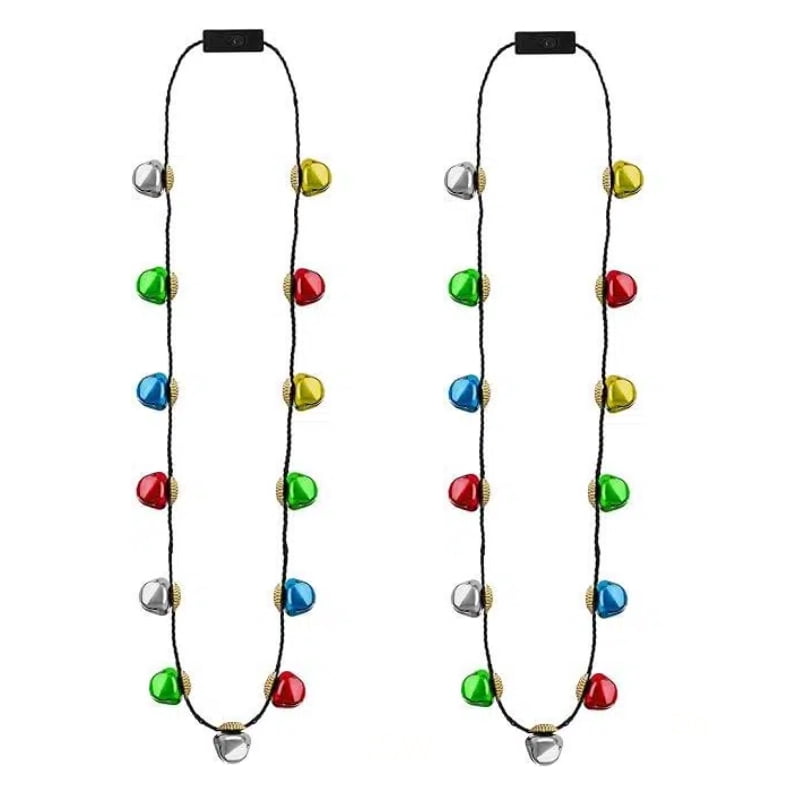 2Pcs Christmas Light Necklace, Bells Light up Christmas Necklace, Jingle Bells Xmas Necklaces Women Men, 3 Modes Party Favors Ugly Sweater Holiday Party Supplies Accessories