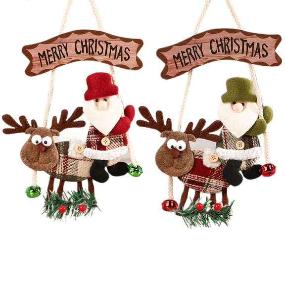 2Pcs Christmas Name Plate Door Hanging Christmas Door Knob Hanger Christmas Door Sign Christmas Front Porch Signs Holiday Snowman Santa Claus Christmas Welcome plaques Elder Plush Doll Front Door
