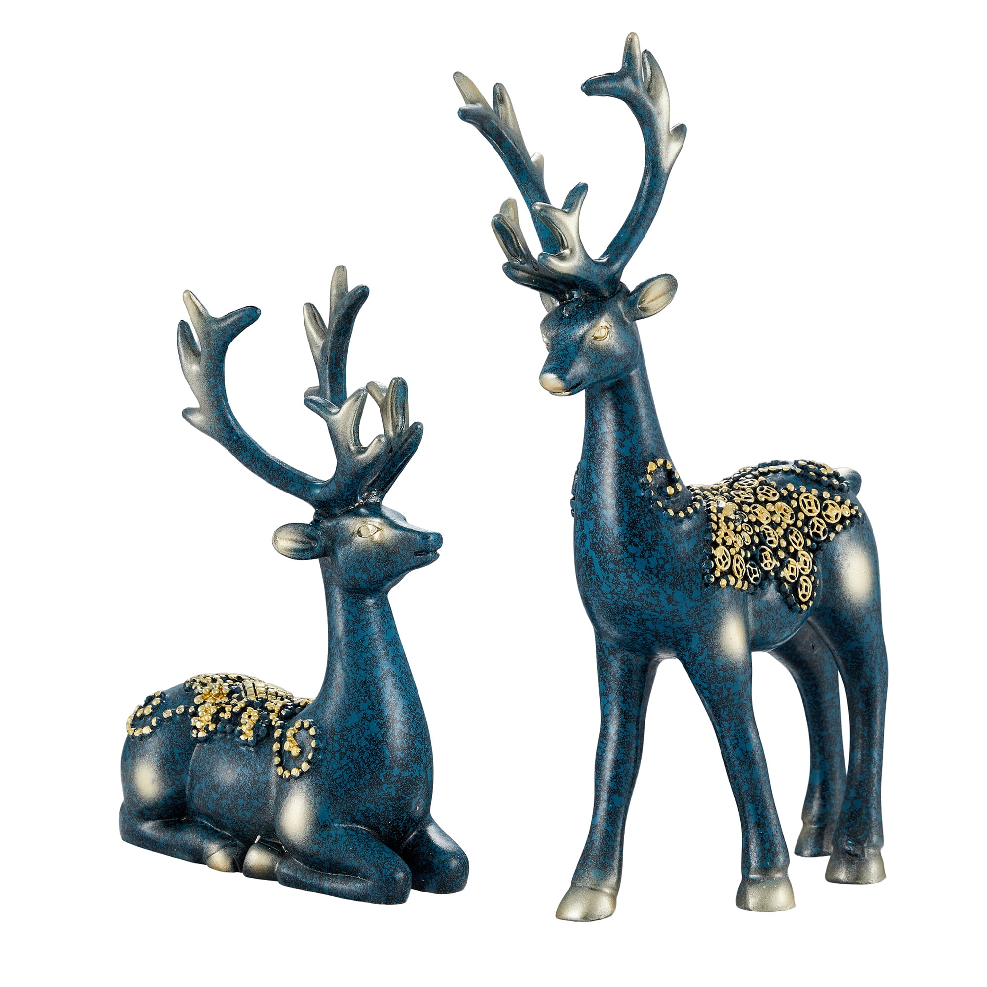2Pcs Christmas Reindeer Figurines Decorations Resin Sitting/Standing ...