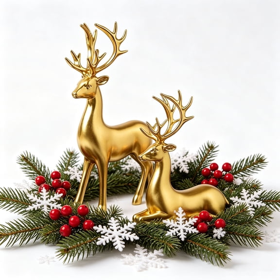 2Pcs Christmas Resin Elk Figurines Deer Wine Cabinet Ornaments Lucky Sitting and Standing Deer Statues Golden Resin Elk Ornaments,Christmas Desktop Decors Christmas New Year Gift (Gold)