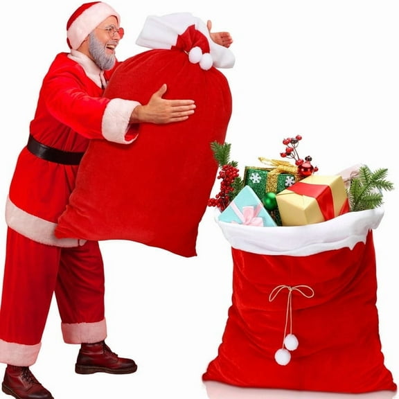 2Pcs Christmas Santa Bags Large Sacks Red Velvet Santa Claus Bags Merry Christmas Sack Gift with Drawstring for Holiday Party Supply Xmas Present Storage, 19.69"x27.56" & 27.56"x39.37"