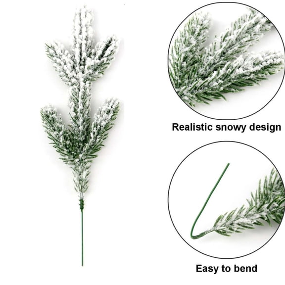 2Pcs Christmas Simulation Flocking 5-Head Pines Branches Fake Plants Decoration Artificial Cedar Needle Accessories