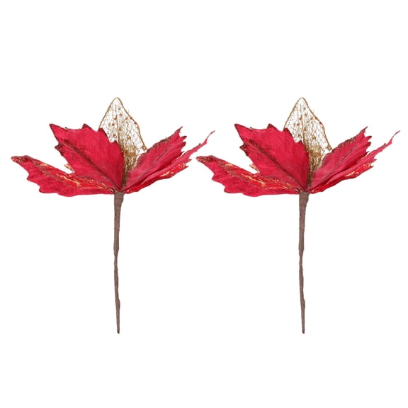 TABLETREANDS Artificial Christmas Flower Branches Red Cloth For Winter Festival 2Pcs 9.8X7.1X7.1In