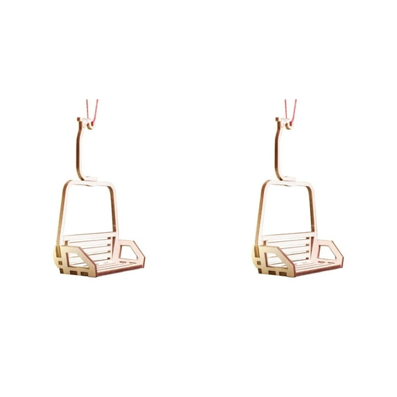 2Pcs Christmas Tree Ski Lift Decoration, Wooden Ski Chair Lift Xmas Tree Decorative Pendant, Christmas Tree Hanging Ornament Ski Lift for Xmas Tree Home Decor, Pink Christmas Tree Tecor