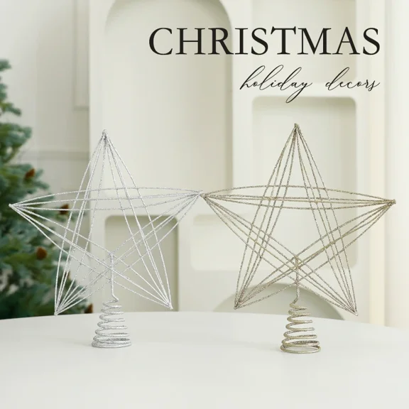 2Pcs Christmas Tree Star Topper Decorations Indoor, 11.8" Creative Stars Christmas Decorations Tree Topper, Exquisite Stars Xmas Tree Topper, Christmas Ornaments Tree Topper for Home