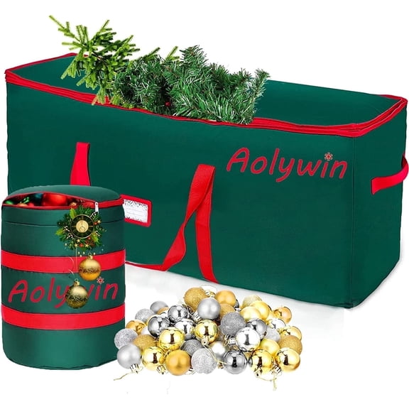 2Pcs Christmas Tree Storage Bag,Heavy Duty Tree Bag Fit Up to 7.5 ft Artificial Disassembled Trees with Durable Handles,Waterproof Tear-proof Xmas Tree and Ornaments Storage Bag
