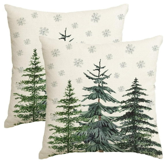 2Pcs Christmas Trees Snowflake Throw Pillow Cover, Winter Holiday Cushion Case Decoration for Sofa Couch, 16x16inch/18x18inch/20x20inch
