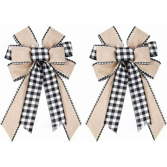 2Pcs Christmas Wreath Bows Christmas Santa Foot Bows Red Brown Plaid Burlap Bows for Wreaths, Christmas Ribbon Bows Tree Topper Bow for New Year Home Indoor Outdoor Decoration Wreath Ornament Supplies