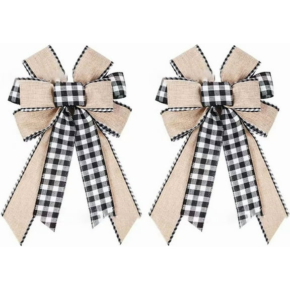 2Pcs Christmas Wreath Bows Christmas Santa Foot Bows Red Brown Plaid Burlap Bows for Wreaths, Christmas Ribbon Bows Tree Topper Bow for New Year Home Indoor Outdoor Decoration Wreath Ornament Supplies