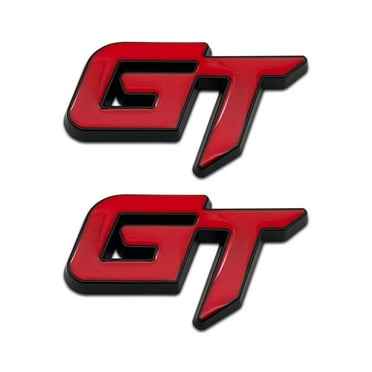 2Pcs Chrome 3D Metal Small GT Logo Door Fender Sport Emblem Car Lid Trunk SUV Racing Coupe Sticker Letter Badge (Silver&Red)