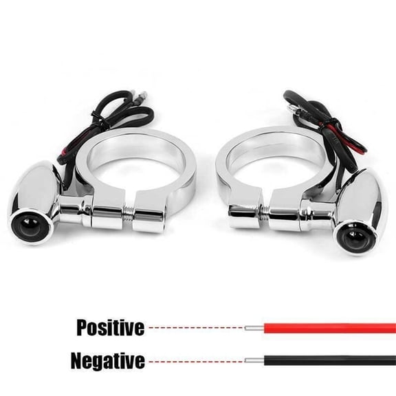 2Pcs Chrome Motorcycle LED Turn Signal Lights 41mm Fork Clamp Blinker Amber Indicator