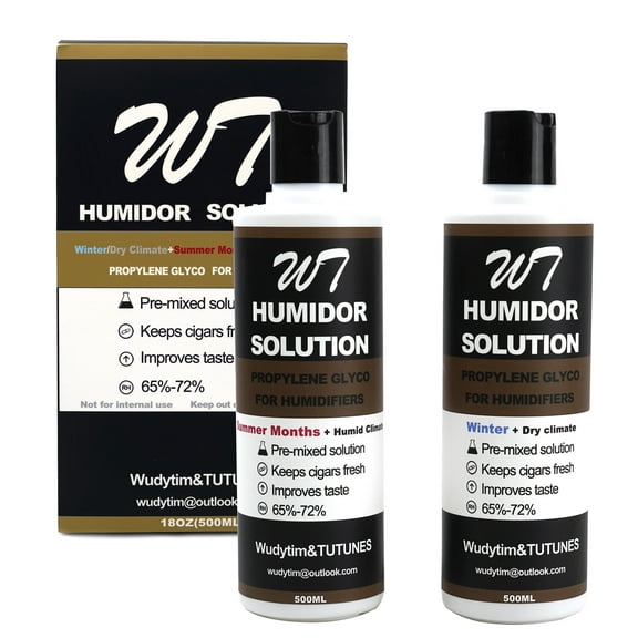 2Pcs Cigar Humidor Solution 16 oz (500 ml) - Regular Liquid Solution for Summer Months Humid Climate/Winter & Dry Climate - Premium Propylene Glycol PG Solution Formula - Safe and Non-Toxic