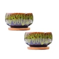 thumbnail image 1 of 2Pcs Circular Glazed Ceramic Pottery Planter Set Unique Color Blend Succulent Garden Pot Display Flower Pots Happy 2026!, 1 of 5