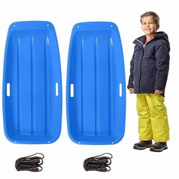 2Pcs Classic Blue 36" Snow Sled for All Ages, High-Speed Toboggan with Handles & Pull Rope for Winter Adventure