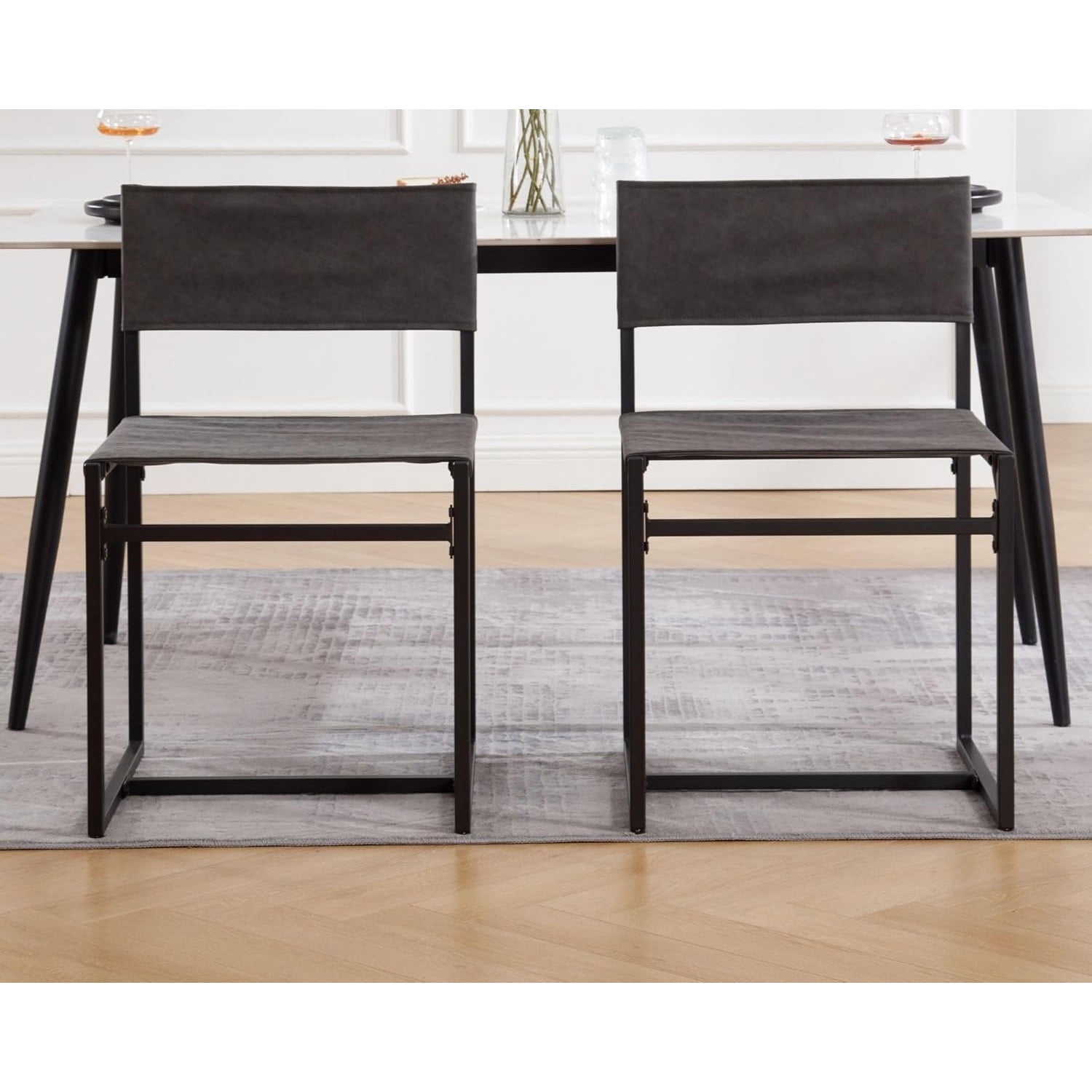 2Pcs Classic Minimalist Style Artificial Leather Dining Chairs, Armless ...