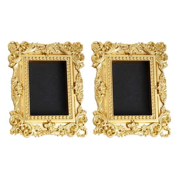 2Pcs Classical Ornate Small Gold Photo Frame Delicate Wall Art Decors Resin Picture Frame For Creative Interior Styling