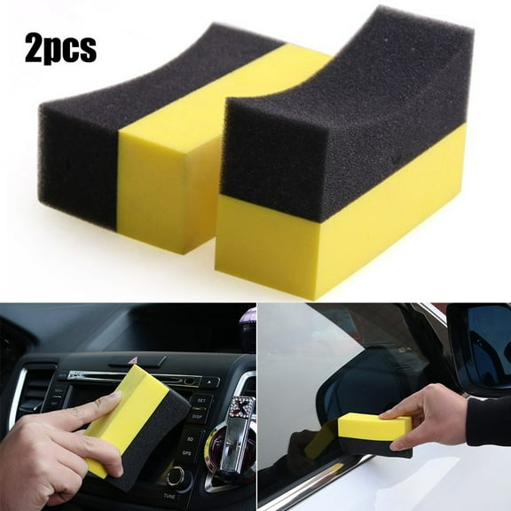 2Pcs Cleaning Sponge Brush Car Wheel Tire Wash Suction Sponge Pad Wax Polishing