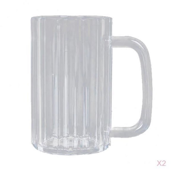 2Pcs Clear Acrylic Reusable Unbreakable Drinking Mug w/Handle 650ml