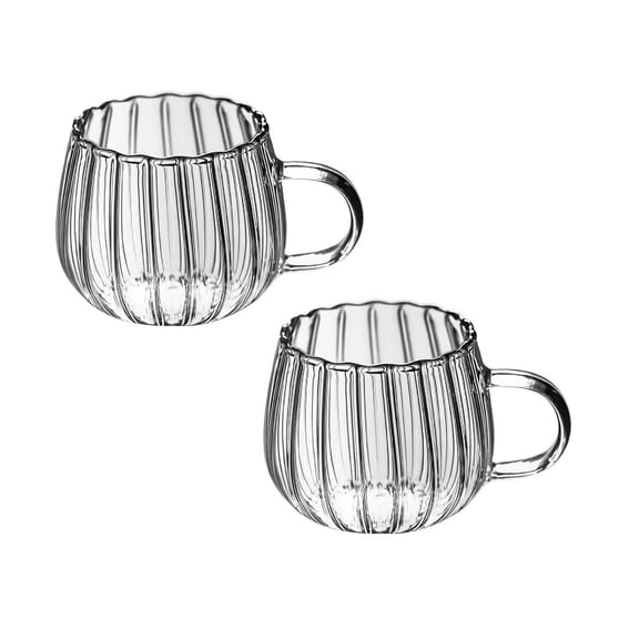 2Pcs Clear Classic Glass Halloween Cups with Handle 12 Ozheat-Resistant Cute Pumpkin Coffee Mugs for Home, office, Party Drinking Cups Microwave Safe ,Pumpkin Cup with Handle Stripes Glass Tea