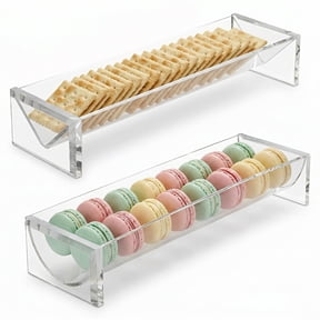 FVKRNYZ 2-Piece Clear Cracker Tray for Serving, Acrylic Cracker Holder Rectangular Biscuit Cookie Display Server Rack for Party & Holiday