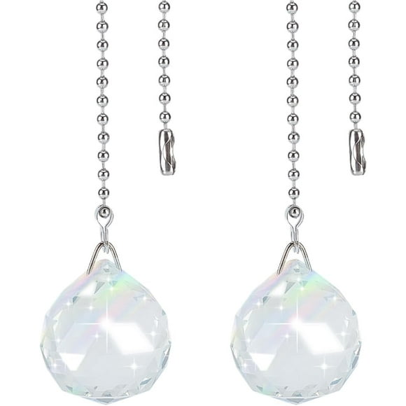 2Pcs Clear Crystal Pull Chain Extension with Connector Adjustable Decorative 21 Inch Extension Connector Ball Bead Cord Replacement Hanging Ornaments for Lighting Lamp Decor