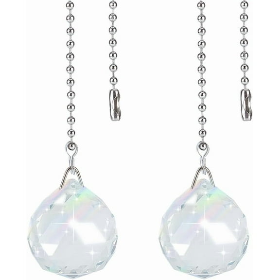 2Pcs Clear Crystal Pull Chain Extension with Connector Adjustable Decorative 21 Inch Extension Connector Ball Bead Cord Replacement Hanging Ornaments for Lighting Lamp Decor